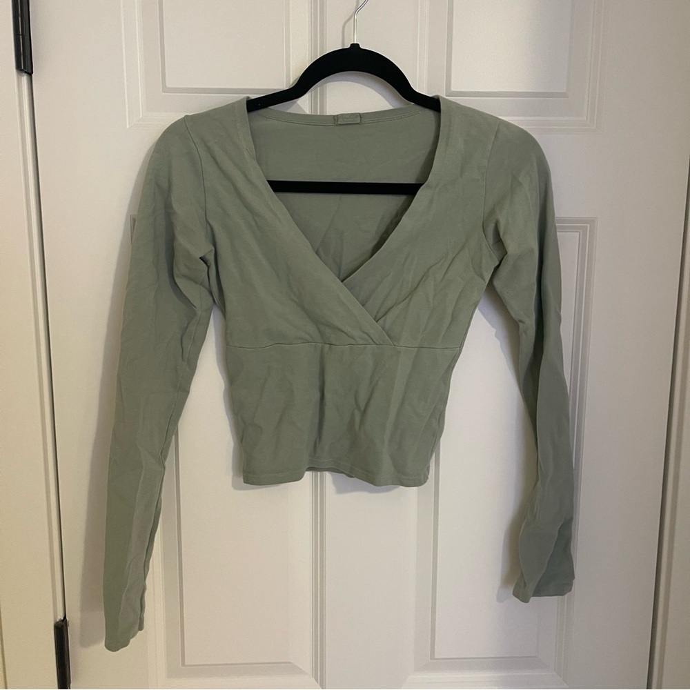 Brandy Melville j galt top Elegant Sage Green V-Neck Women's Top